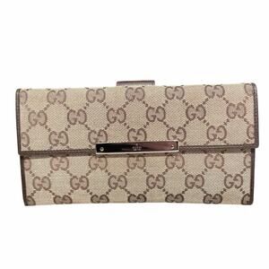 Gucci GG Monogram Canvas Continental Wallet Beige Brown Silver Hardware w/ COA